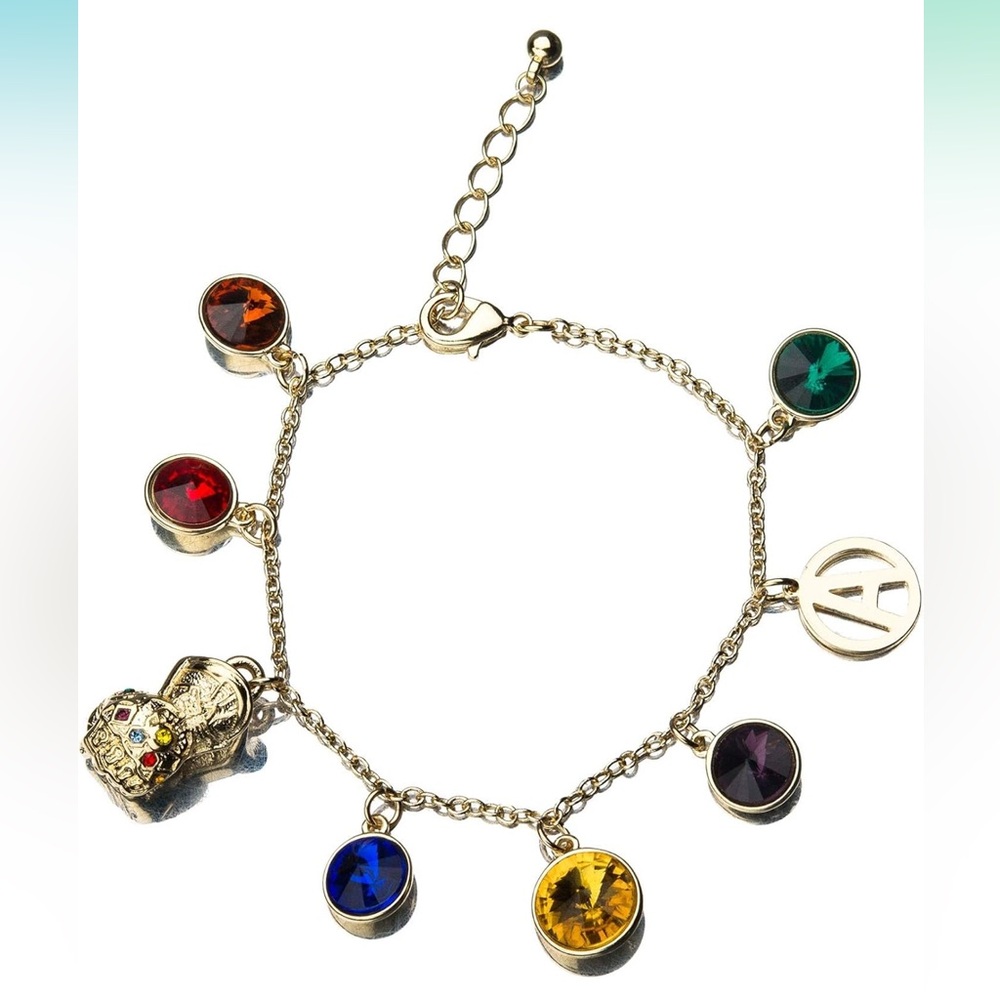 Marvel Avengers Endgame Gold-tone Charm Bracelet with Multicolor Stones NWT